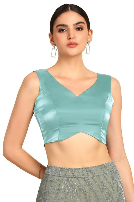 Soch Womens Powder Blue V-Neck Princess Line Tissue Padded Blouse