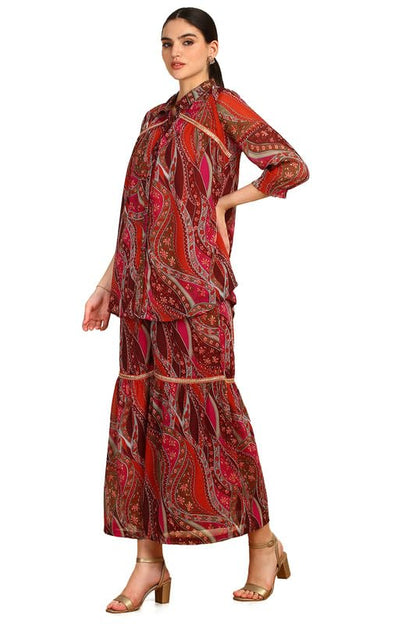 Soch Womens Fuchsia Floral Print Georgette Blend Co-Ord Set With Sequins