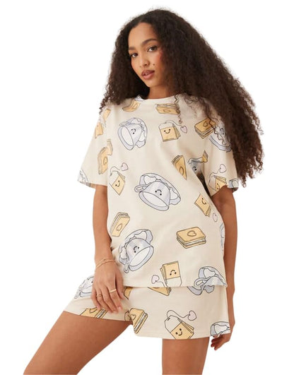 SMOWKLY Womens Premium Cotton Blend Stylish Digital Printed Pajama Co-Ords || Matching lower tshirt Sleepwear Nightwear Cute Pj