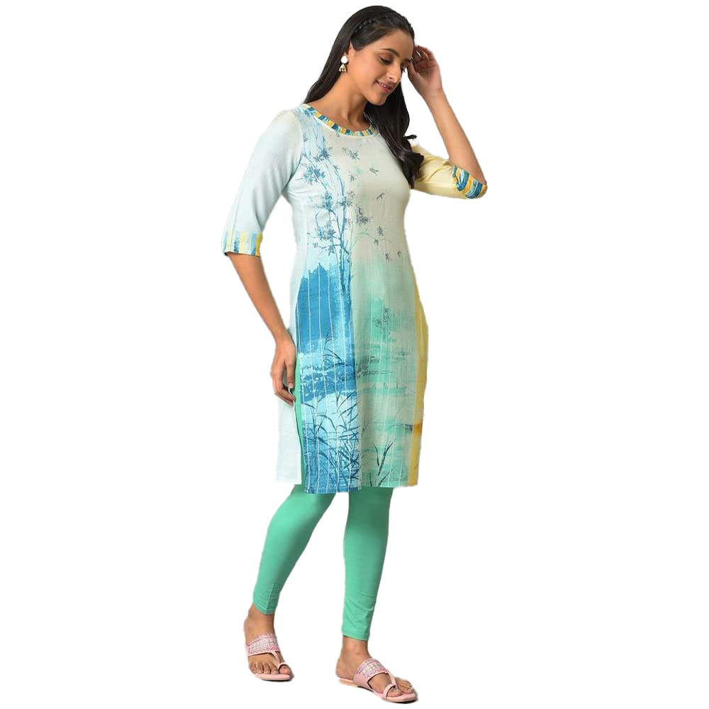 Aurelia Womens Rayon Floral Regular Multi-Coloured Printed Straight Kurta (23FEA13867-506494_Multicolor