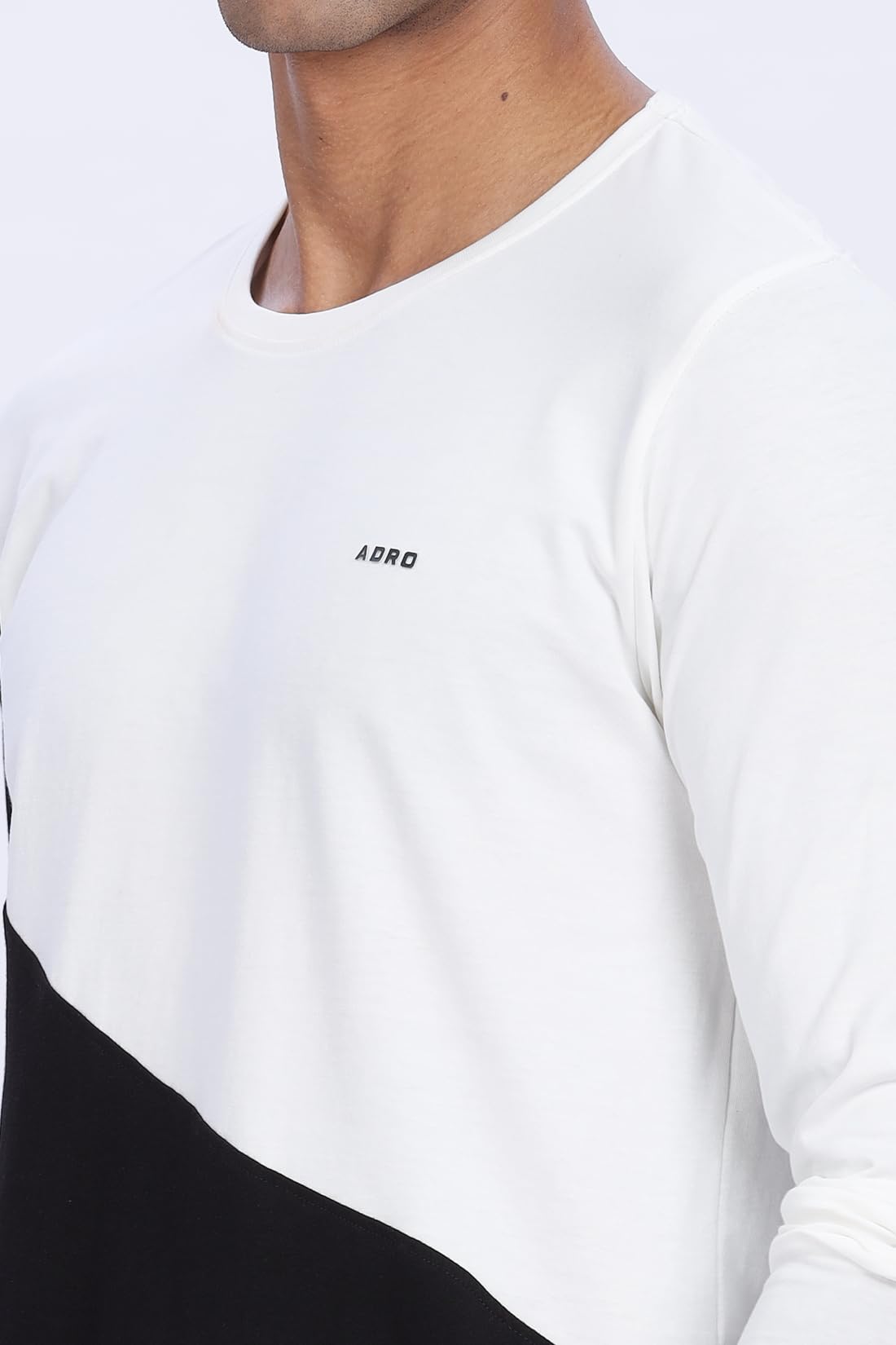 ADRO Mens Solid Regular Fit T-Shirt (FR24-WHBL_White, Black
