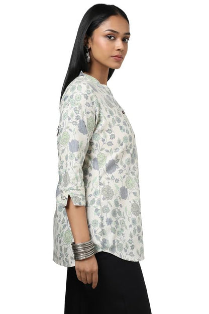 Soch Womens Beige Linen Floral Print Tunic