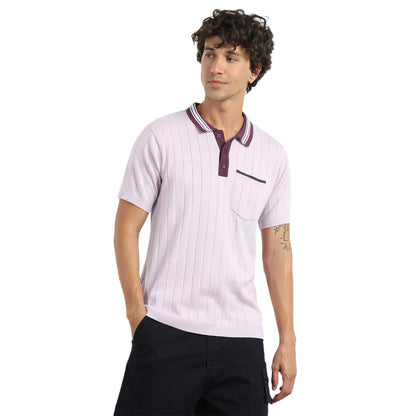 Nobero MenS Self Design Regular Fit Polo Shirt (1M-Twpo-R0026_Lavender Fog