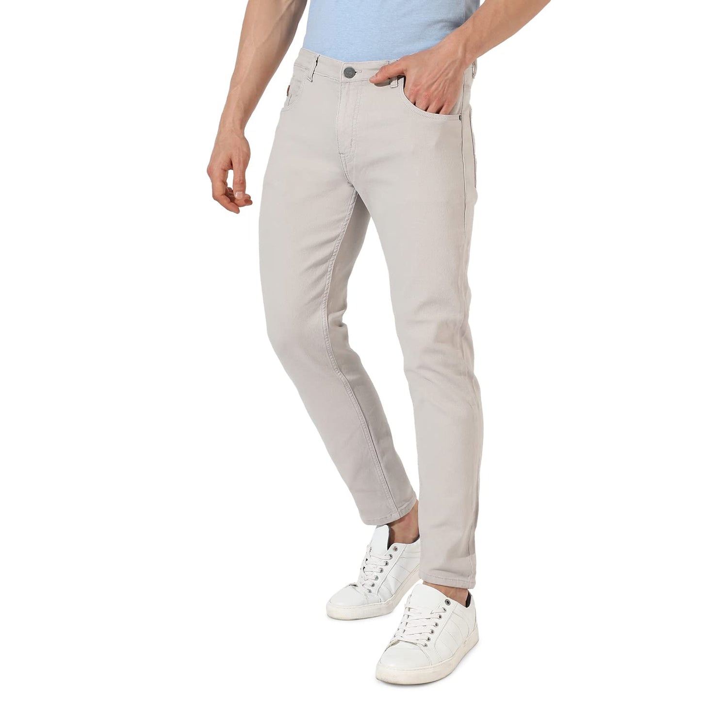 Campus Sutra Mens Classic Grey-Washed Solid Patterned Regular Fit Denim Jeans | Premium Mid-Rise Cotton Stretchable Crafted wit