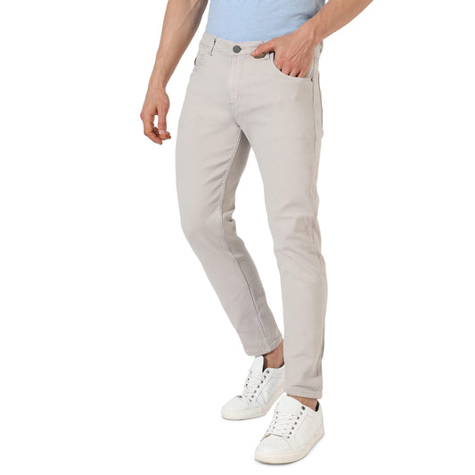 Campus Sutra Mens Classic Grey-Washed Solid Patterned Regular Fit Denim Jeans | Premium Mid-Rise Cotton Stretchable Crafted wit