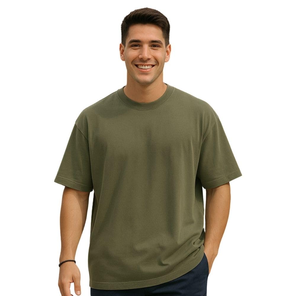 Nobero MenS Solid Oversized Fit T-Shirt (1M-Twts-R0039_Olive Green