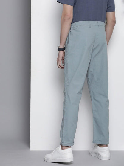 The Indian Garage Co Men Relaxed Fit Solid Mid-Rise Trousers Stone Blue