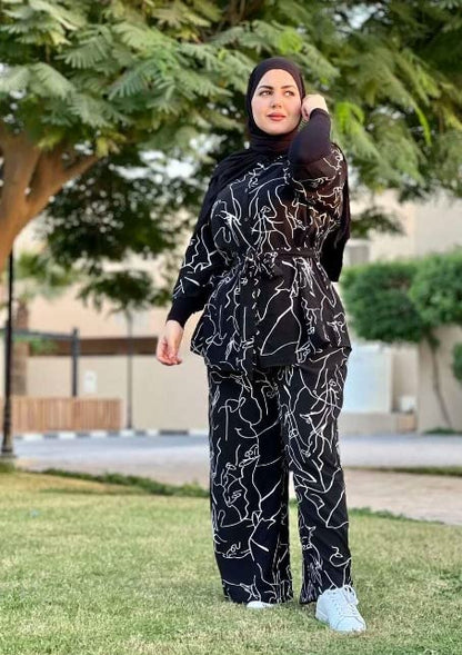 GRECIILOOKS Women Co Ord Set| Collared Self Belted Allover Print| Half Sleeve Shirt| Straight Shirt with Belt| Women Two-Piece O