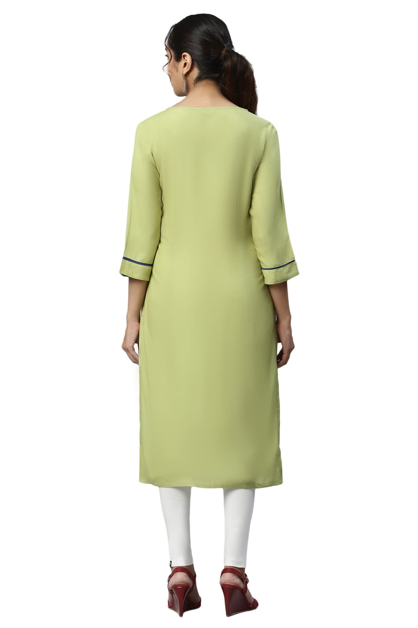 Aurelia Women Rayon Straight Fit Leaf Floral Printed Straight Kurta