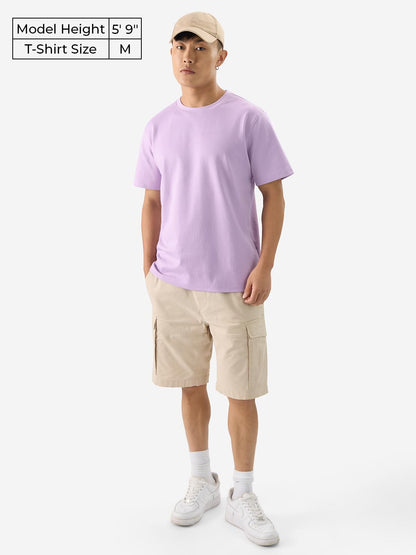 The Souled Store Solids: Faded Purple Men and Boys Short Sleeves Round Neck Regular Fit Cotton Blend T-Shirts