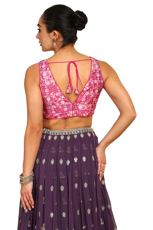 Soch Womens Magenta Floral Printed Silk Blend Padded Blouse With Sequins