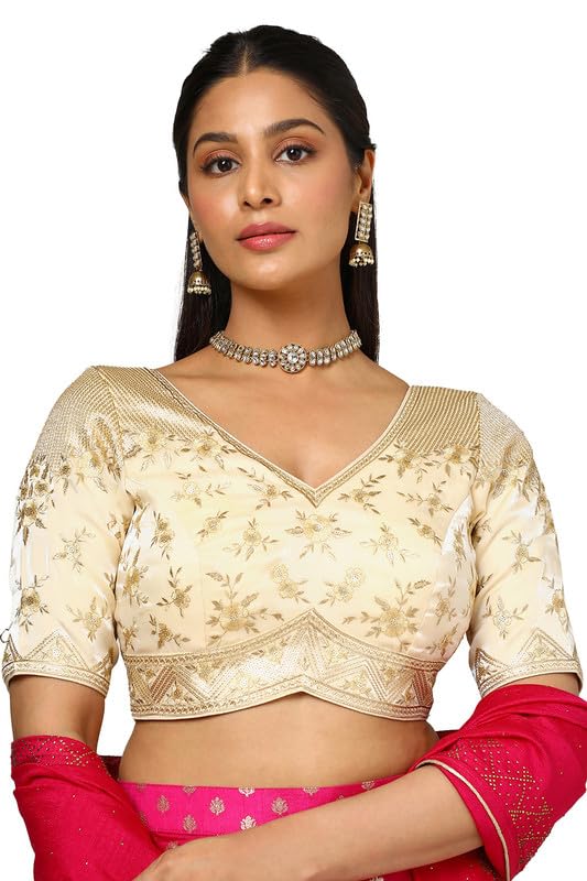 Soch Womens Cream Organza Embellished Blouse with Sequins
