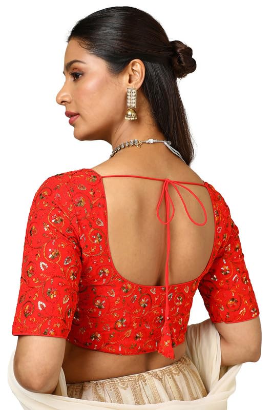Soch Womens Red Georgette Embroidered Blouse with Sequins