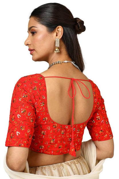 Soch Womens Red Georgette Embroidered Blouse with Sequins