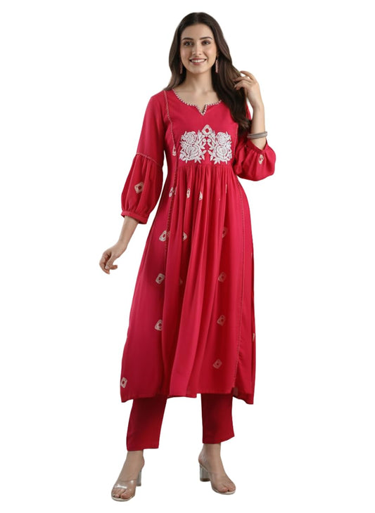 Gosriki WomenS Rayon Blend Anarkali Embroidered Kurta With Pant (Anveshi Pink-Vks10-Gs_S_Pink_Small)