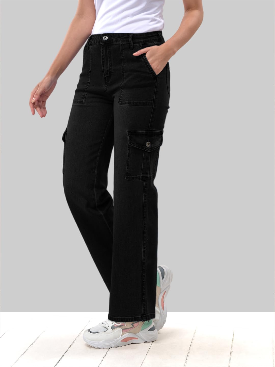 Lyra WomenS 6 Pockets Stretchable Cargo Jeans|Trendy & Stylish Denim|Size - 32