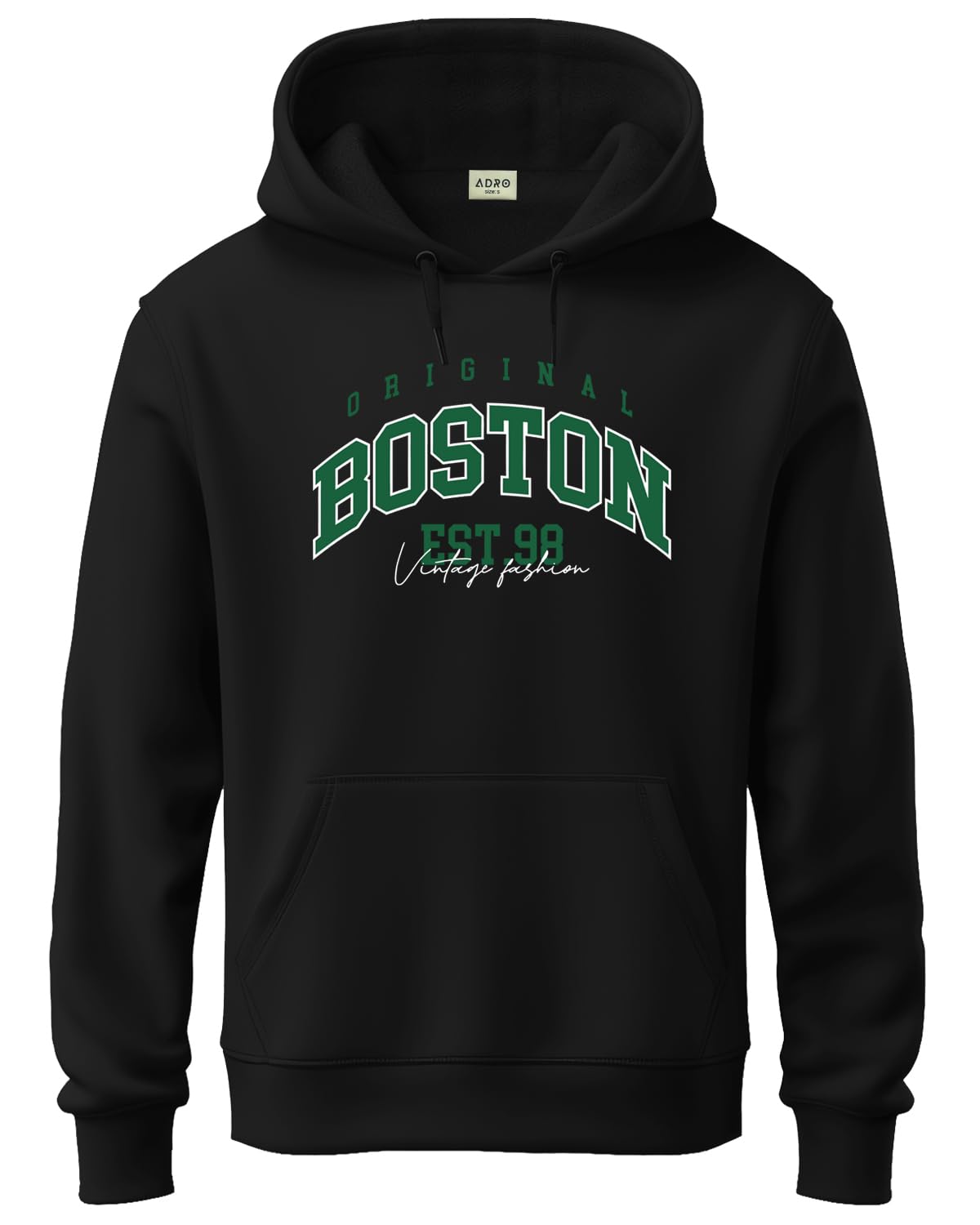 ADRO Men's Cotton Neck Hooded Regular Sweatshirt (H24-BOST-BL_Black, Large