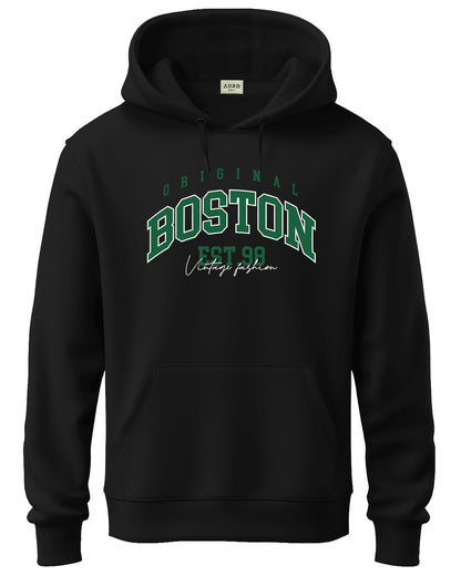 ADRO Men's Cotton Neck Hooded Regular Sweatshirt (H24-BOST-BL_Black, Large