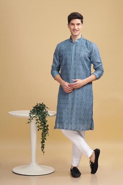 Be Active MenS Cotton Regular Kurta (Sk0801-Kr_Turquoise Blue