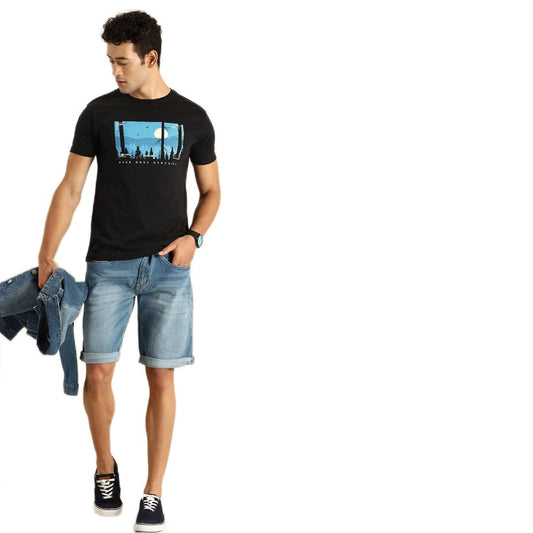 Bewakoof Mens Graphic Print Black Henley Neck Half Sleeve T-Shirt
