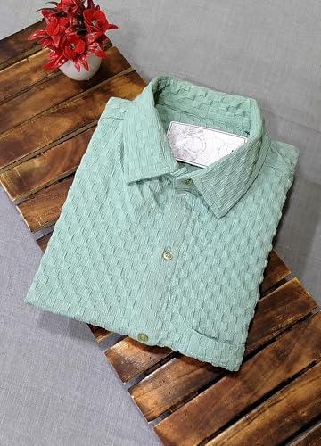 Pinkmint Textured Shirts for Men l Chest Pocket Short Sleeve Mint Shirt l Regular Fit Summer Outdoor Activities (Pack of 1)