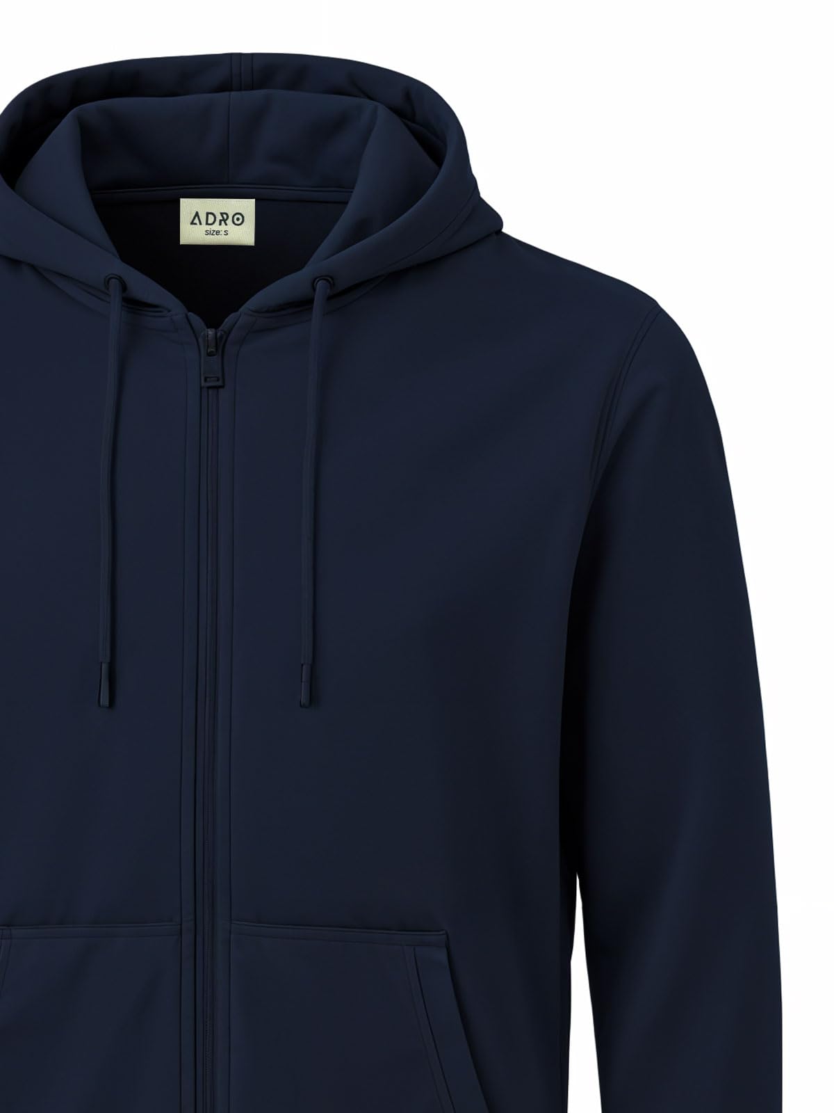 ADRO Mens Cotton Solid Zipper Hoodie Sweatshirts (ZH23-PLN-NB_Navy)