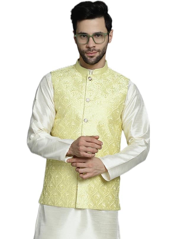 Jompers Mens Sequins And Embroidered Nehru Jacket