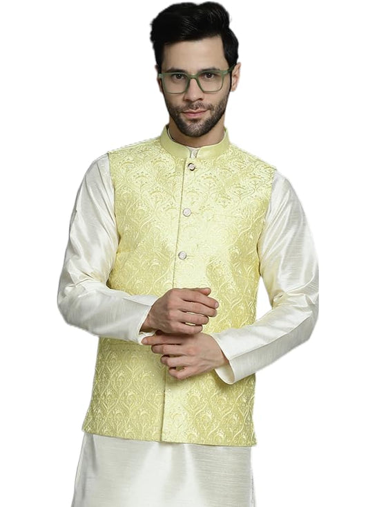 Jompers Mens Sequins And Embroidered Nehru Jacket