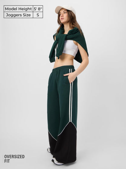 The Souled Store Solids : Emerald Green Women and Girls Pull On Cotton Super Baggy Fit Flared Joggers