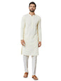 See Designs MenS Long Sleeve Mandarin Collar Side Slit Cream Embroidered Chikankari Rayon Straight Kurta With Pyjama - Sdkt2563