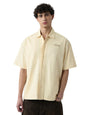 The Souled Store Panel Detail: Dune White Men and Boys Short Sleeves Collared Neck Button Front Off White Embroidered Cotton Ove