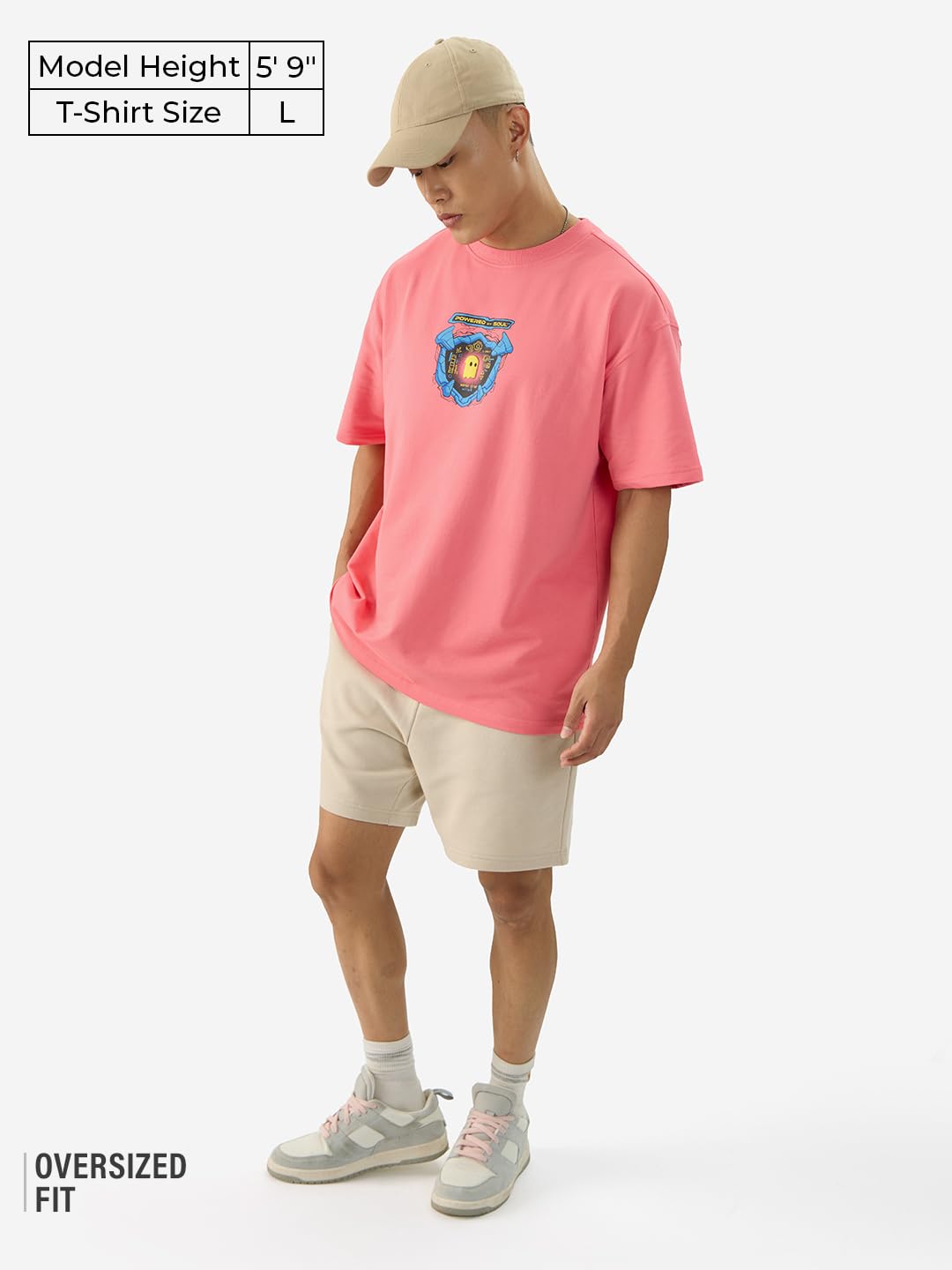 The Souled Store Cyber Vigilante Short Sleeve Round Neck Pink Graphic Printed Cotton Oversized T-Shirts for Men & Boys