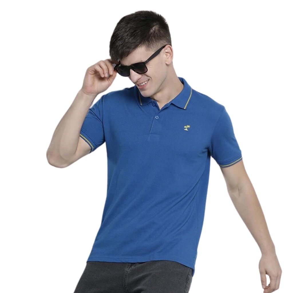 The Indian Garage Co Men Slim Fit Solid Polo Collar Tshirt Cobalt Blue