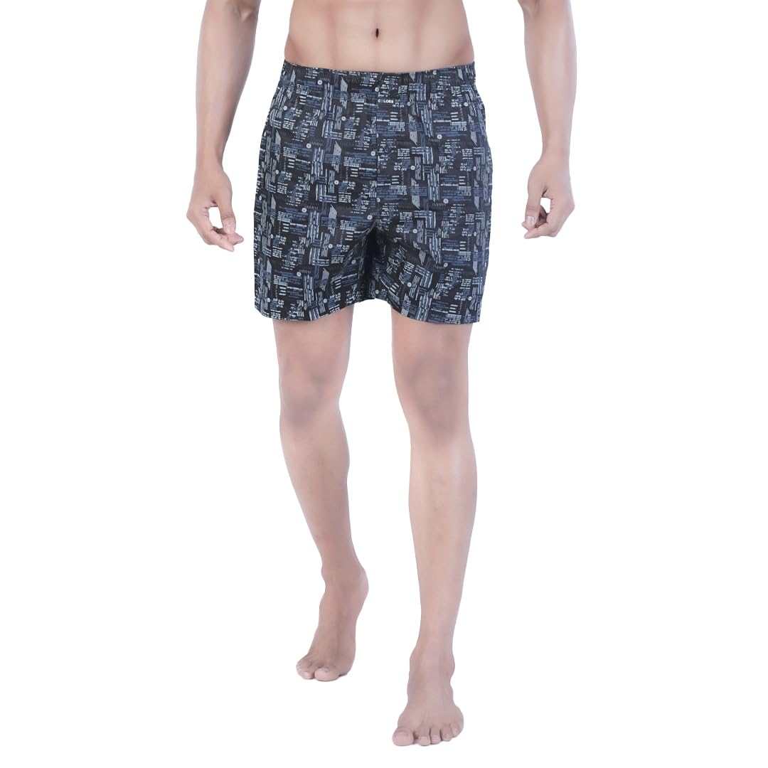 Rupa Colors PLAYSURE Collection Satin Boxers for Men, Abstract Printed, 100% Super Combed Cotton, Zip-Free, Ultrasoft Black