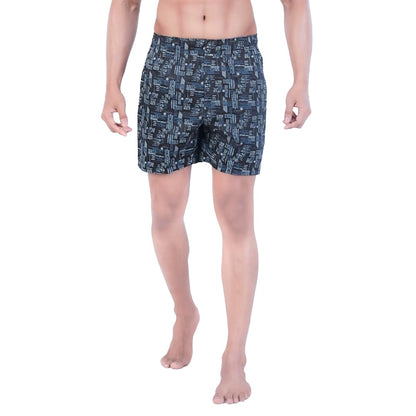 Rupa Colors PLAYSURE Collection Satin Boxers for Men, Abstract Printed, 100% Super Combed Cotton, Zip-Free, Ultrasoft Black