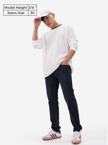 The Souled Store Denim: Dark Navy Men and Boys Buttoned Cotton Blend Slim Fit Jeans