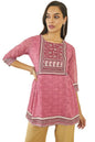 Soch Womens Pink Georgette Floral Print Round-Neck Tunic with Beadwork