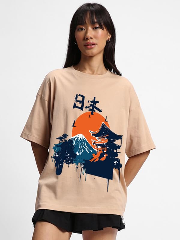 Juneberry Pure 100% Cotton Oversized Loose Baggy Fit Drop Shoulder Latest Aesthetic & Cool Graphic Prinred Half Sleeve T-Shirts