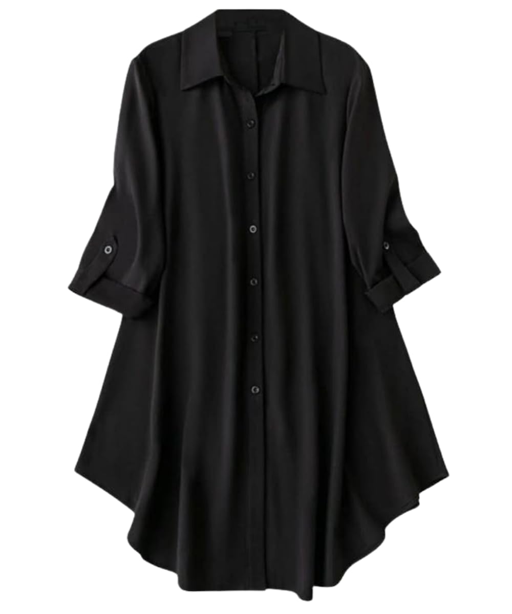 Leriya Fashion Western Dress || Rayon Solid Button Front Shirt Dress for Women || Roll Tab Sleeve & Collared Neck Flared Dress |