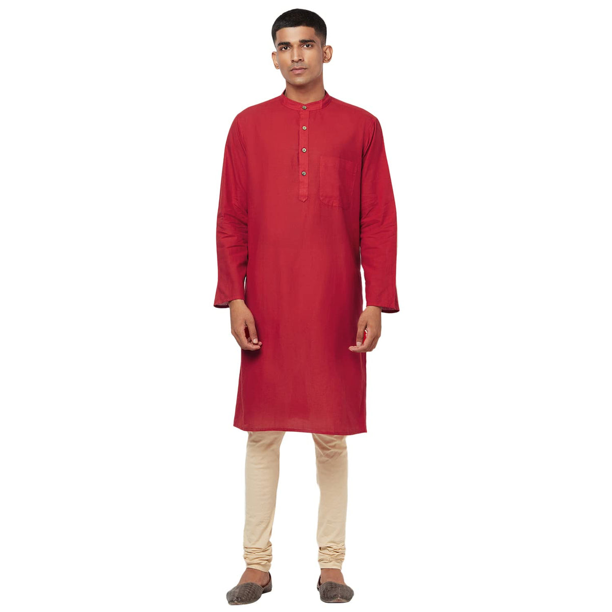 Fabindia MenS Cotton Solids Comfort Kurta_Red_L