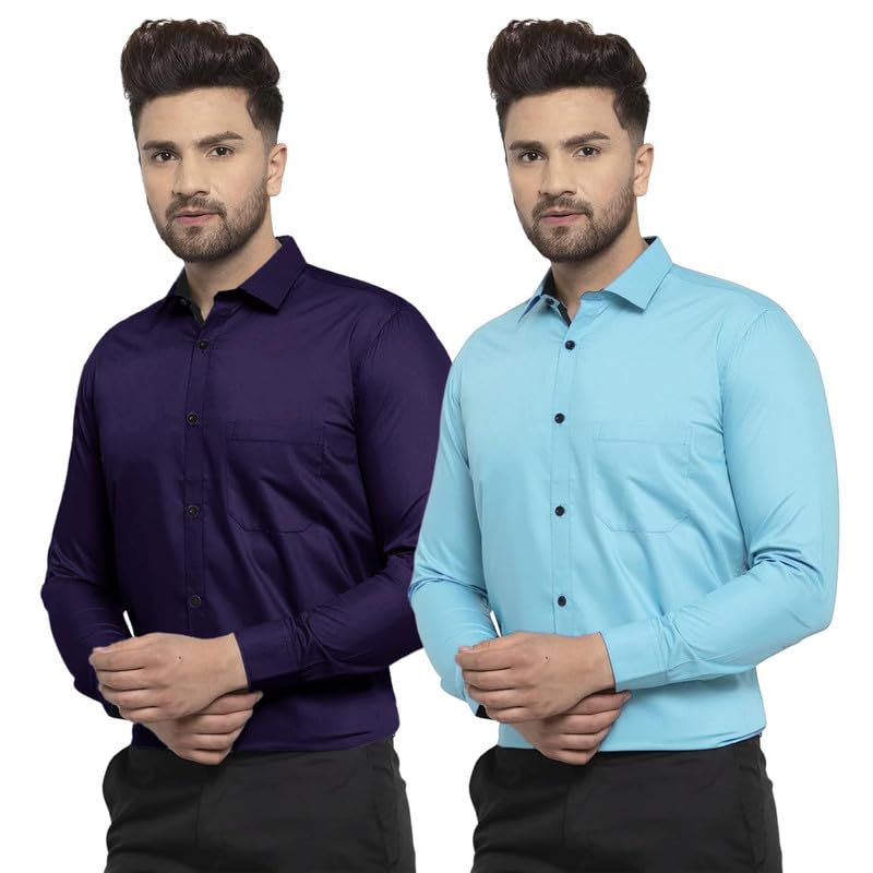 Pinkmint Mens Cotton Soild Full Sleeve Spread Collar Casual Combo Formal Shirt