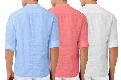 Finivo Fashion MenS Cotton Blend Regular Fit Solid Combo Kurta Shirt Pack Of 3