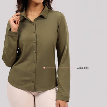 BlissClub Cotton Pro Classic Shirt, Cotton-Like Comfort, Sweat-Free Confidence, Flattering fit, Chic Workwear, Buttoned Front