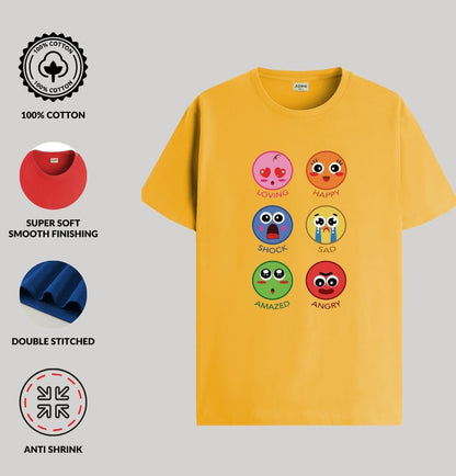 ADRO T Shirts for Boys & Girls || Emotions of Smiley Printed T-Shirt || Ages 3-14 || 100% Cotton Round Neck Tshirt for Boys & Gi
