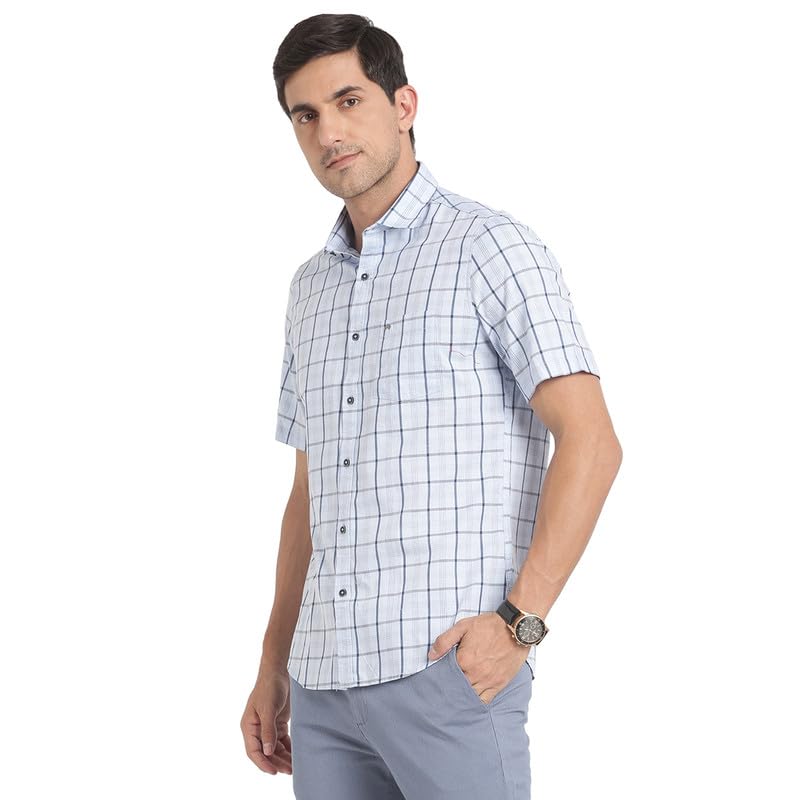 Turtle Men Pure Cotton Sky Blue Checked Slim Fit Casual Shirts