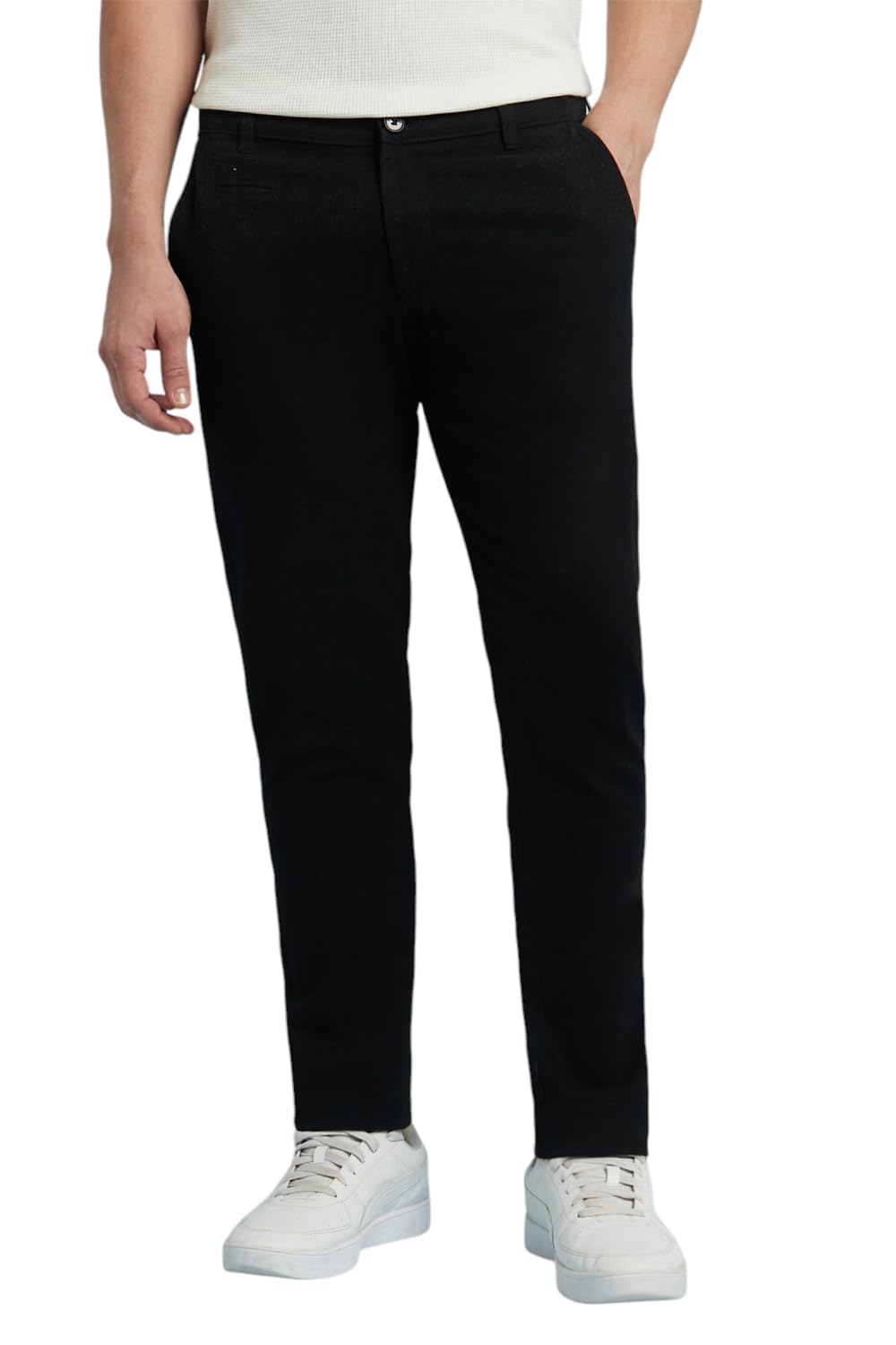 Dennis Lingo Men Cotton Straight Fit Solid Chinos Black