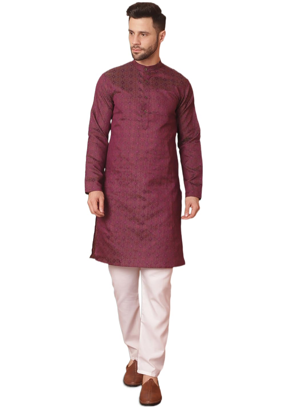 Jompers Mens Woven Design Silk Blended Kurta Pyjama Set