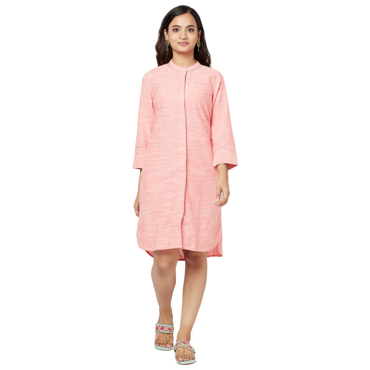 Fabindia WomenS Cotton Calf Length Dress Pink_S