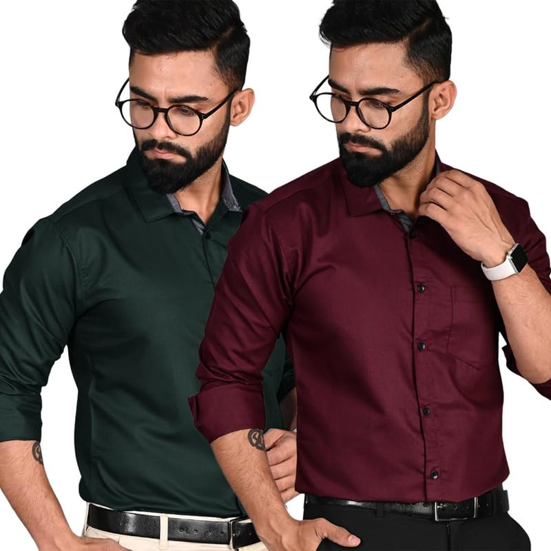 Tee Projekt Shirt for Men Cotton Solid Spread Collor & Long Sleeve with Fnacy Button Ideal for Office Event Party