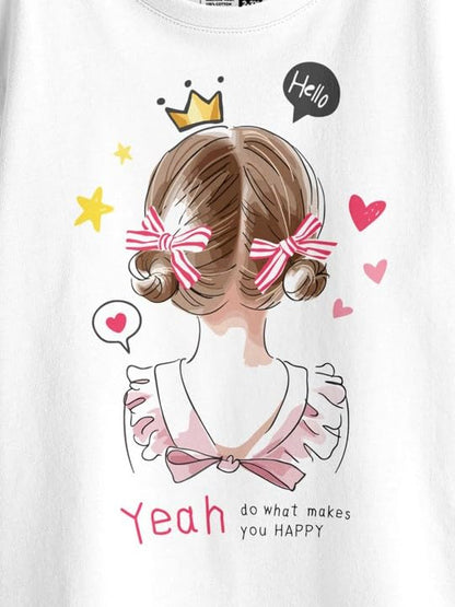 Bon Organik Girls Printed Pure Cotton T-Shirt